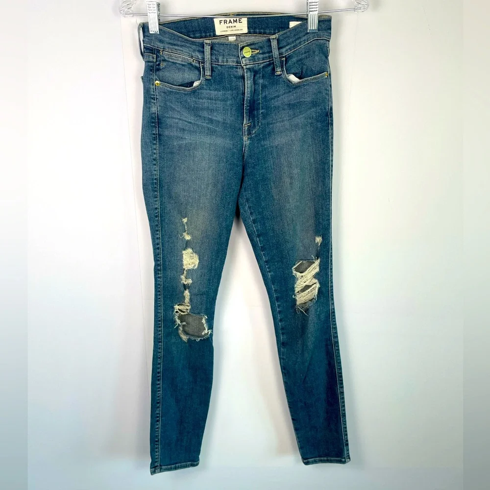 Frame Le High Skinny Denim Distressed Jeans Size 25